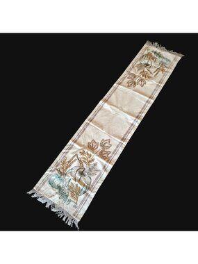 Pier 1 Harvest Pumpkin Leaves Embroidered Table Runner With Fringe